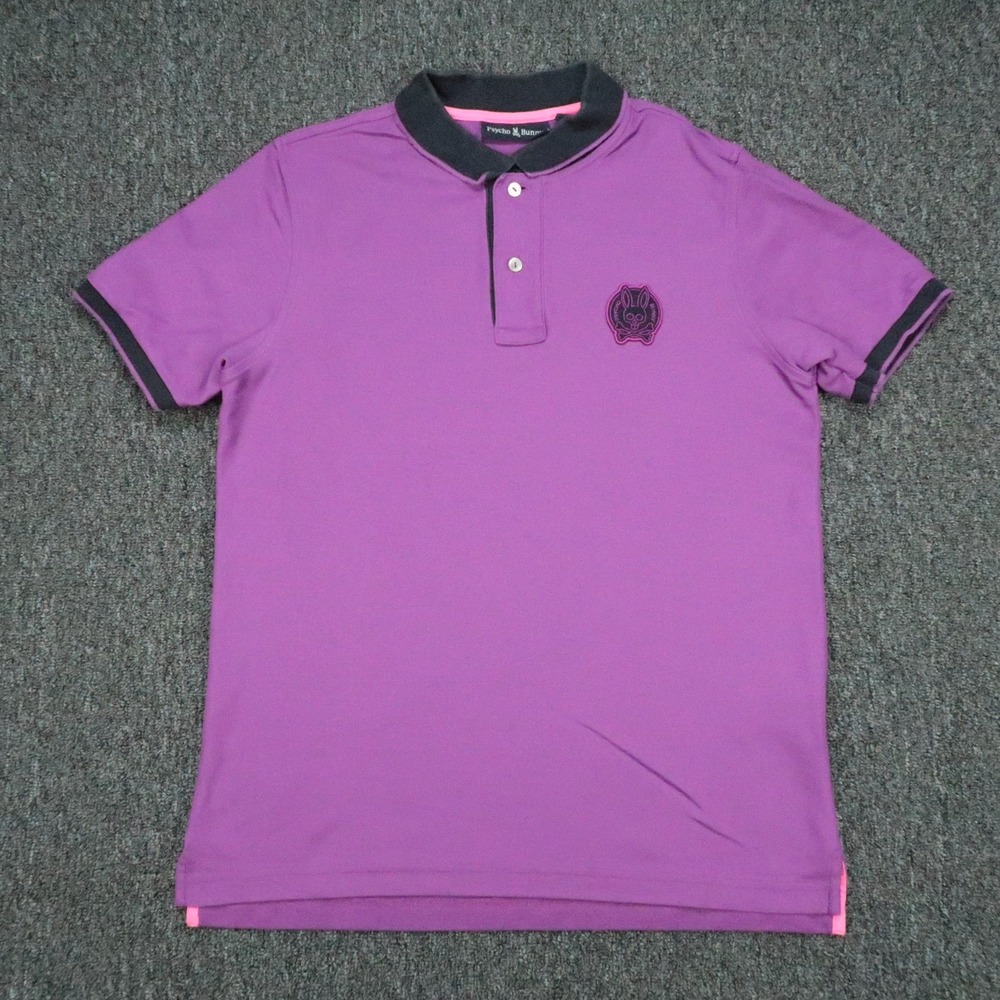 Psycho Bunny Shirt Mens Medium Purple Polo Short Sleeve Tipped Collar Crossbones